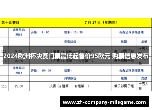 2024欧洲杯决赛门票最低起售价95欧元 购票信息发布