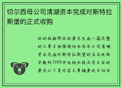 切尔西母公司清湖资本完成对斯特拉斯堡的正式收购 切尔西母公司清湖资本完成对斯特拉斯堡的正式收购